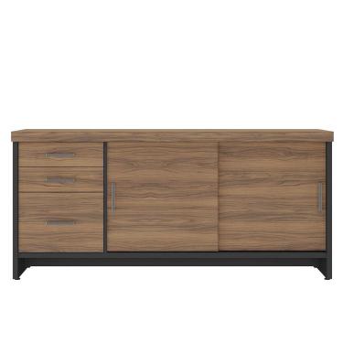 Imagem de Balcão Para Escritório 2 Portas 3 Gavetas Com Chave Grande Nogal/preto