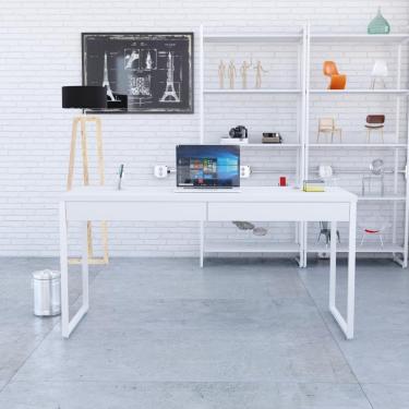 Imagem de Mesa Diretor 150x60x75cm Com 2 Gavetas Kuadra Branco Chess Estrutura Branca