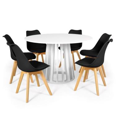 Imagem de Conjunto Mesa De Jantar Redonda Talia Branca 120cm Com 6 Cadeiras Eiffel Leda - Preto