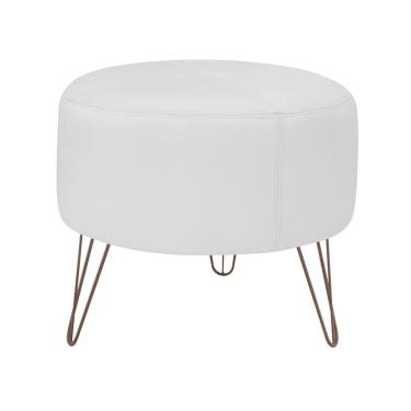 Imagem de Puff Decorativo Redondo Pés Metal Couro Branco Fosco