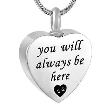 Imagem de barenx Colar You Will Always Be Here Love Pets Dog Cat Paw Print Stainless Heart Cremation Urna Cinzas Joias, Não disponível, não disponível