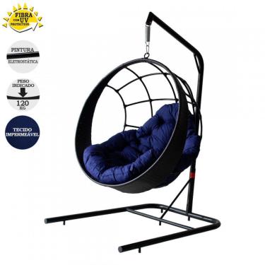 Imagem de Balanço Suspenso Ninho C/Suporte Almofada E Mola Preto azul