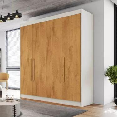 Imagem de Guarda Roupa Solteiro 4 Portas 3 Gavetas Nantes-off White-peroba Móveis Europa
