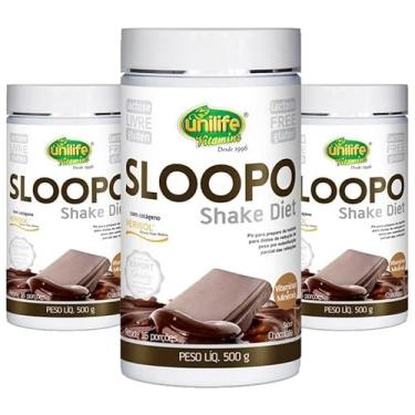 Imagem de Kit 3 Sloopo Shake Diet com colageno 400g Sabor Chocolate Unilife