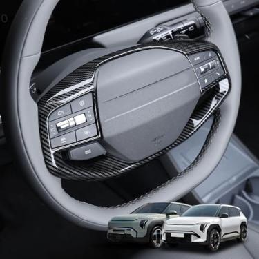 Imagem de Cnaurda Capa de moldura de volante de carro ABS, capa de painel de botão de volante, proteção interna da moldura de direção compatível com acessórios Kia EV3 2024-2025 (carbono)