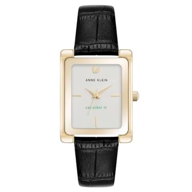 Imagem de Anne Klein Relógio feminino sustentável com pulseira de couro crocodilo, AK/5146, Preto