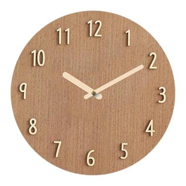 Imagem de KiBcsLic Relógio de Parede Redondo, Silencioso, Decorativo, Ideal para Aniversários, Casamentos, Salas de Jantar E Salas de Estar, Marrom, Tamanho real