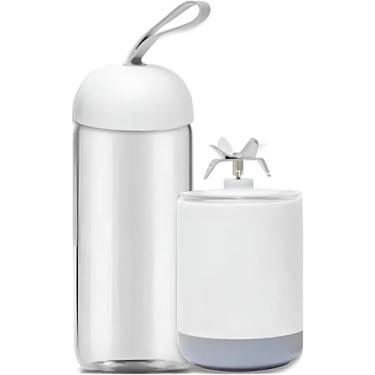 Imagem de Mini Liquidificador Portátil, 330ml, Vidro e Aço Inox, USB Recarregável, 6 Lâminas, 15.000 RPM, Para Sucos e Vitaminas, Azul, 28,5 x 12cm