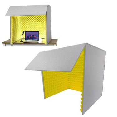 Imagem de JYXYXSCP Gabinete de mesa à prova de som, cabine portátil à prova de som, espuma absorvente de som de estúdio, para sala de prática (amarelo)