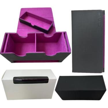 Imagem de DESTUNI Card Deck Box for mtg – Fits 100+ Double-Sleeved Cards, Dual Commander Display with Dice Tray, PU Leather Organizer for TCG, CCG, Sports Cards (Black&Purple)