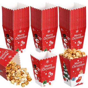 Imagem de Baderke 24 caixas de pipoca de Natal, mini caixa de doces de Natal, boneco de neve, papai noel, floco de neve, pipoca de papel para decoração de festa de Natal, 4 designs (estilo homem de neve)