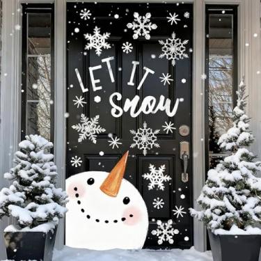 Imagem de JarThenaAMCS 4 peças de adesivos de porta de Natal, boneco de neve, floco de neve, adesivos removíveis para Natal, férias, casa, parede, geladeira, janela, decoração de festa