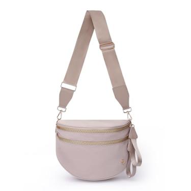 Imagem de Bolsa transversal espaçosa de nylon para mulheres, pochetes com alças ajustáveis, cor pura, Damasco bege puro