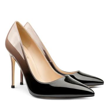 Imagem de Sapato social feminino Coleter bico fino com estampa de animal patenteado salto alto, Gradient Nude to Black With 10cm Heel Height, 8