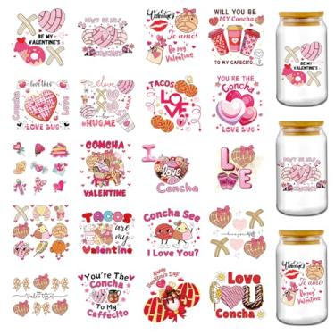 Imagem de Adesivos UV DTF Dia dos Namorados - 20 folhas Tacos are My Valentine Engraçado UV DTF Cup Wraps para garrafa de água de vidro de 473 ml, decalques de transferência de sorvete de coração rosa faça você