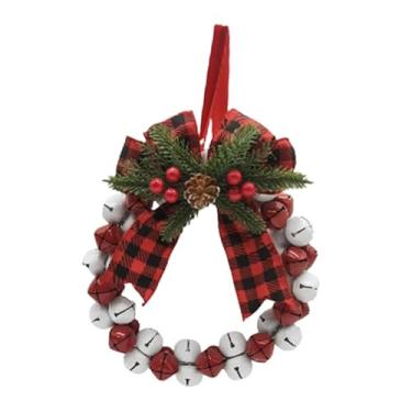 Imagem de oshhni Guirlanda de Natal com Sino, Pequeno Enfeite Decorativo com Laço, Ideal para Lareira Externa, Janela ou Parede, Style E