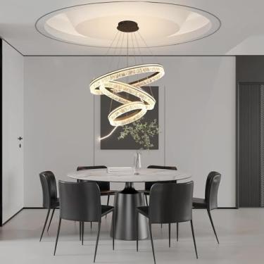Imagem de Lustre LED moderno para sala de estar, iluminação decorativa, luminária pendente com anel de acrílico dimerizável e controle remoto, luminária linear para pendurar, adequada para cozinha, il