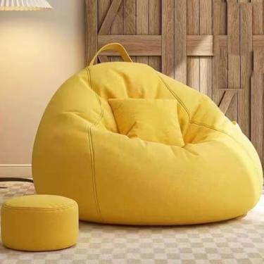 Imagem de Yadlan Puff para exterior/interior, pequeno para pufe confortável cadeira tipo saco para pátio, jardim, terraço, jardim, piscina e casa. Cinzento escuro, ideal para crianças e adultos, amarelo 100