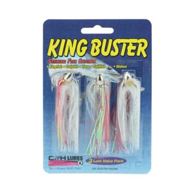 Imagem de C&H Lures, Isca King Buster, pérola iridescente/saia mylar vermelha, cabeça de 1/226.8 g, 6.3 cm, 3 peças