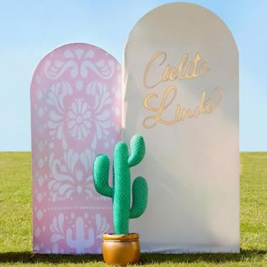 Imagem de SmoothNovelty 3 peças Cielito Lindo Pano de Fundo com Cacto Inflável - Tecido Elástico, Fiesta Mexicana, Arco de Casamento Talavera, Decoração de Pano de Fundo Floral para Chá de Bebê e Aniversário