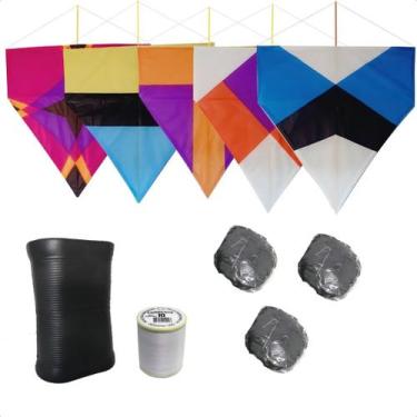 Imagem de Kit 5 Pipa 60cm Com Rabiola + Lata Oval C/ 500jds Linha 10 - ARV