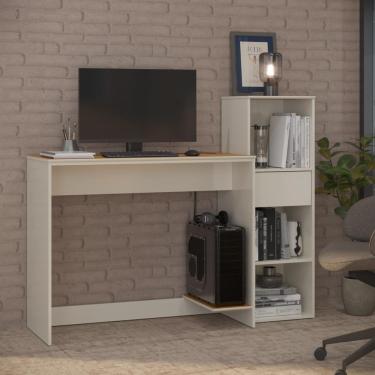 Imagem de Conjunto De Escritório 2 Peças Tech Office Mesa E Armário Li - Off White E Cedro Off White E Cedro