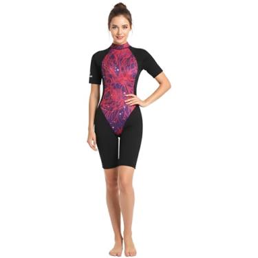 Imagem de Jintaleco Roupa de mergulho feminina, roupa de mergulho curta para mulheres, com zíper traseiro de neoprene de 3/2 mm com mangas curtas para natação, mergulho e esportes aquáticos (design médio de 3