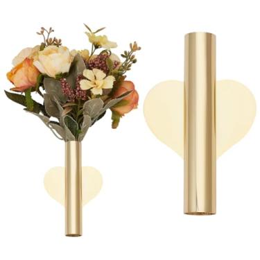 Imagem de GORGECRAFT 2 peças de vaso de parede de coração de aço inoxidável de metal dourado autoadesivo para pendurar planta de flores secas montado na parede suporte para decoração de casa, escritório, sala