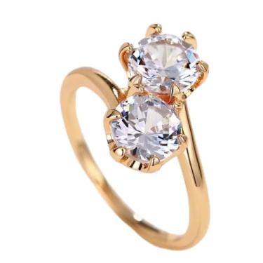 Imagem de Anéis de noivado de zircônia cúbica branca dupla banhada a ouro, alianças de compromisso, festas noturnas, presentes de dia dos namorados, alianças de eternidade para mulheres, 7, Cobre, Sem pedra