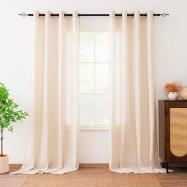Imagem de Tuffeel Cortinas de linho para sala de estar, cortina de filtro de luz semitransparente mesclada de linho com ilhós, cortinas de privacidade, 267 cm de comprimento, conjunto de 2 painéis - natural