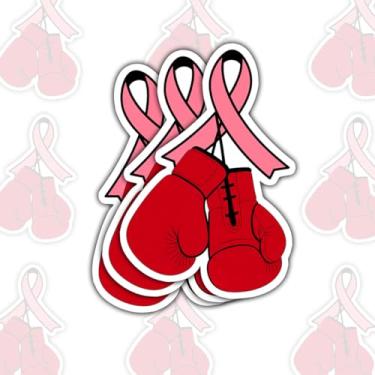 Imagem de 3 peças de adesivos de luvas de boxe com fita rosa, adesivos femininos de vinil de conscientização de lutadores para laptop, notebook, garrafa hidráulica, garrafa de água, para-choques de carro