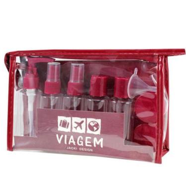 Imagem de Kit de Frascos Viagem Bolsa Pástico Transparente Shampoo Sabonetes Álc