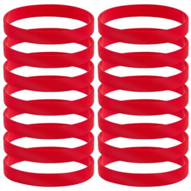Imagem de CREATCABIN 15 pulseiras de silicone vermelhas de borracha de cor sólida esticável em branco elástico atraente para festa esportiva para eventos de equipe, lembrancinhas, mulheres, homens, 6 x 1