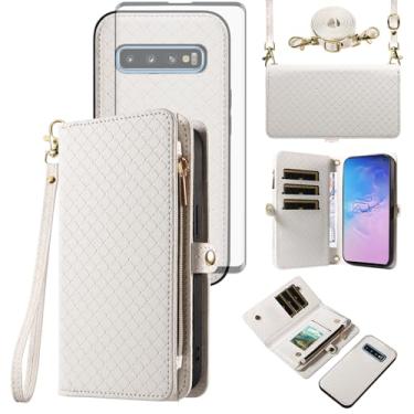 Imagem de Asuwish Capa de celular para Samsung Galaxy S10 carteira com zíper destacável com protetor de tela de vidro temperado alça transversal alça flip porta-cartões S 10 Edge 10S GS10 X10 mulheres meninas