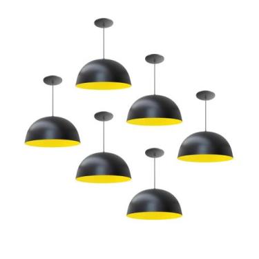 Imagem de Kit 6 Luminária Pendente Meia Lua 24cm Interior Amarelo Com Fiação 110