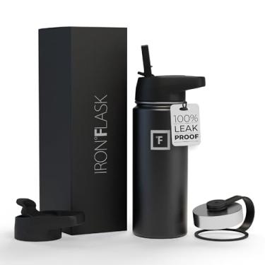 Imagem de IRON °FLASK Frasco de hidratação para acampamento e caminhada com canudo, garrafa de água esportiva de aço inoxidável isolada de boca larga - 510 g, preto meia-noite