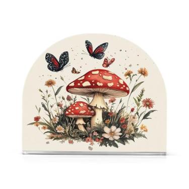 Imagem de Qilmy Porta-guardanapos, cogumelos e margaridas borboletas porta-guardanapos para mesas cozinha restaurante decoração de casa, suporte decorativo moderno para papel de jantar guardanapos de coquetel