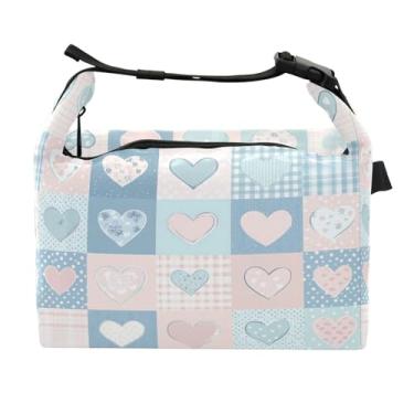 Imagem de STAYTOP Lancheira Grid Love Heart com fivela de alça, lancheira isolada para meninos e meninas, lancheira térmica para trabalho escolar