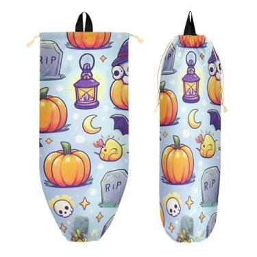 Imagem de xigua Suporte de parede para saco de plástico Halloween Ghosts com cordão, 1 pacote, reutilizável para decoração organizadora de sacolas de compras, meias, roupas íntimas e gravatas