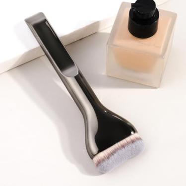 Imagem de 1 pincel de base, pincéis de maquiagem de forma plana para líquido, pó, creme, cerdas macias, cabeça larga ultrafina para aplicação de maquiagem suave e impecável (preto)