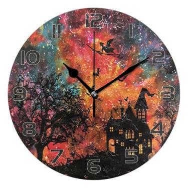 Imagem de YETTASBIN Relógio de parede de castelo de Halloween, silencioso, sem tique-taque, operado por bateria, relógio redondo decorativo criativo para cozinha, sala de estar, banheiro, decoração de