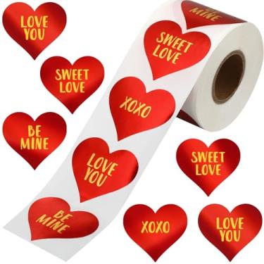 Imagem de Frienda 500 pçs adesivos de coração vermelho rolo dia dos namorados doces amor adesivos conversação corações etiquetas envelopes selos para dia dos namorados festa escola sala de aula decoração