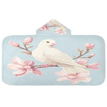 Imagem de Burbuja Dove Toalha de banho com capuz de flores de magnólia rosa para crianças, toalha de praia de pelúcia macia absorvente para meninas e meninos 3-10 anos, 61 x 127 cm