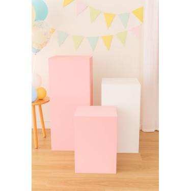 Imagem de Trio de Cubos Decorativos MDF Cru Kit P, M e G para Festa, Suporte e Aparador OPPS®
