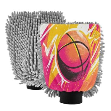 Imagem de STAYTOP Luvas de lavagem de carro de basquete com desenho animado, 2 peças, luvas de microfibra de chenille, sem arranhões, panos de esponja de lavagem ultra absorventes para carros, limpeza doméstica