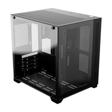 Imagem de Gabinete PCYES Terra Forcefield Black Vulkan - Lateral e Frontal em Vidro Temperado - Micro ATX