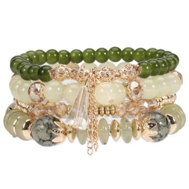 Imagem de Pulseiras empilháveis Bohemia para mulheres, vintage, multicamadas, pulseiras, tornozeleiras, berloques, pulseira elástica para praia, Plástico Vidro Cristal Zinco, Sem pedras preciosas