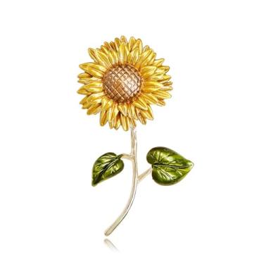 Imagem de RLHRNDE Broche de flor de girassol para mulheres elegante esmalte arte broche charme planta broche broche banhado a ouro broche de lapela acessório de roupas casamento moda joias, Medium, Metal, Sem
