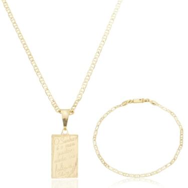 Imagem de Cordão Masculino Com 3mm Não Fica Preta + Pulseira De BrindCom Caixinha E Pingente Versículo salmo 23