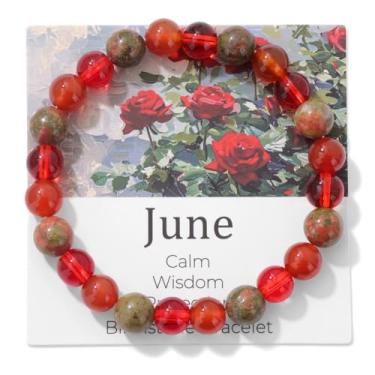 Imagem de MMIUAEG Pulseira de pedra do mês do zodíaco para mulheres e homens, pulseira de pedras coloridas para aniversário, Natal, formatura e cartão de desejos para reduzir a ansiedade, mês do zodíaco, Medium